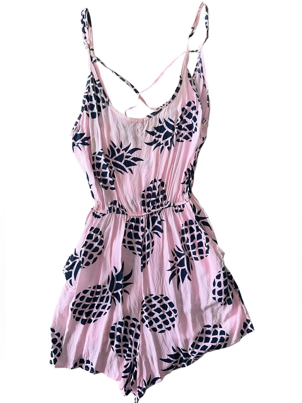 Pink Pineapple Print Romper with Pockets